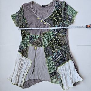 Patchwork Green and Gray Women's Top Tunic